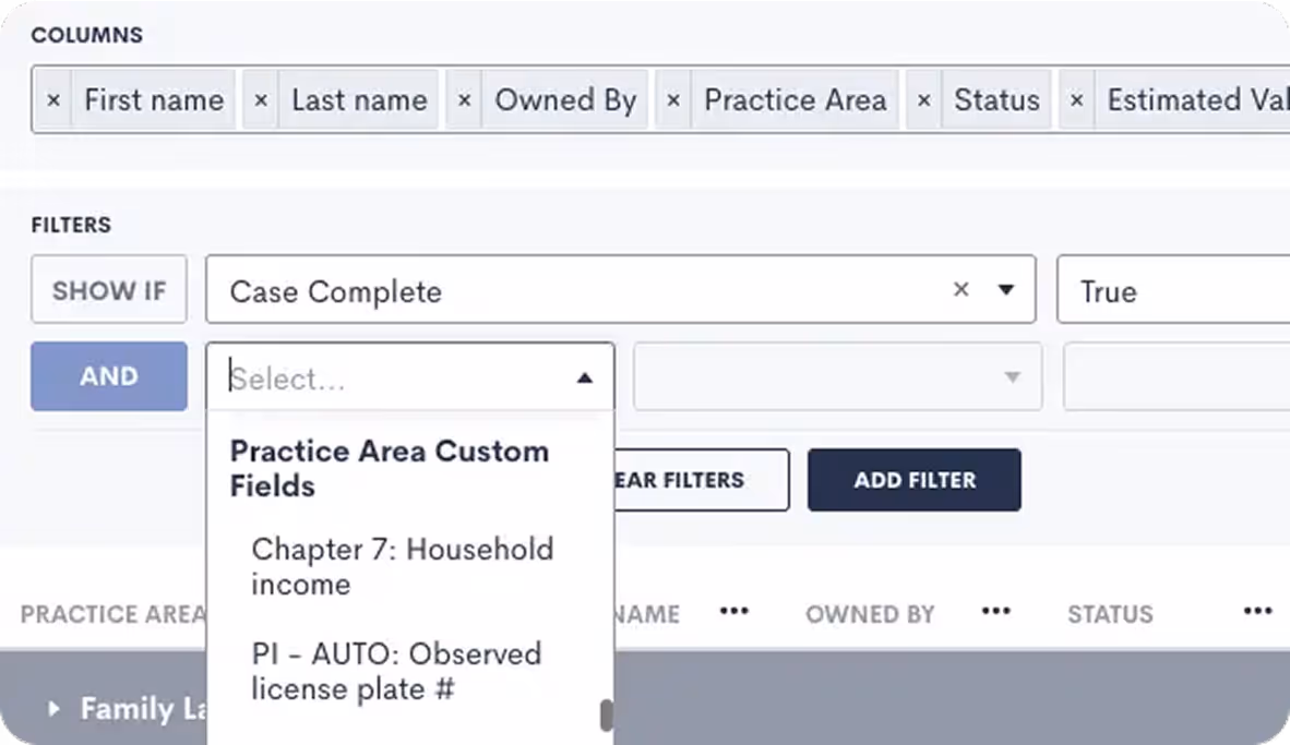 Practice area reporting and team performance metrics
