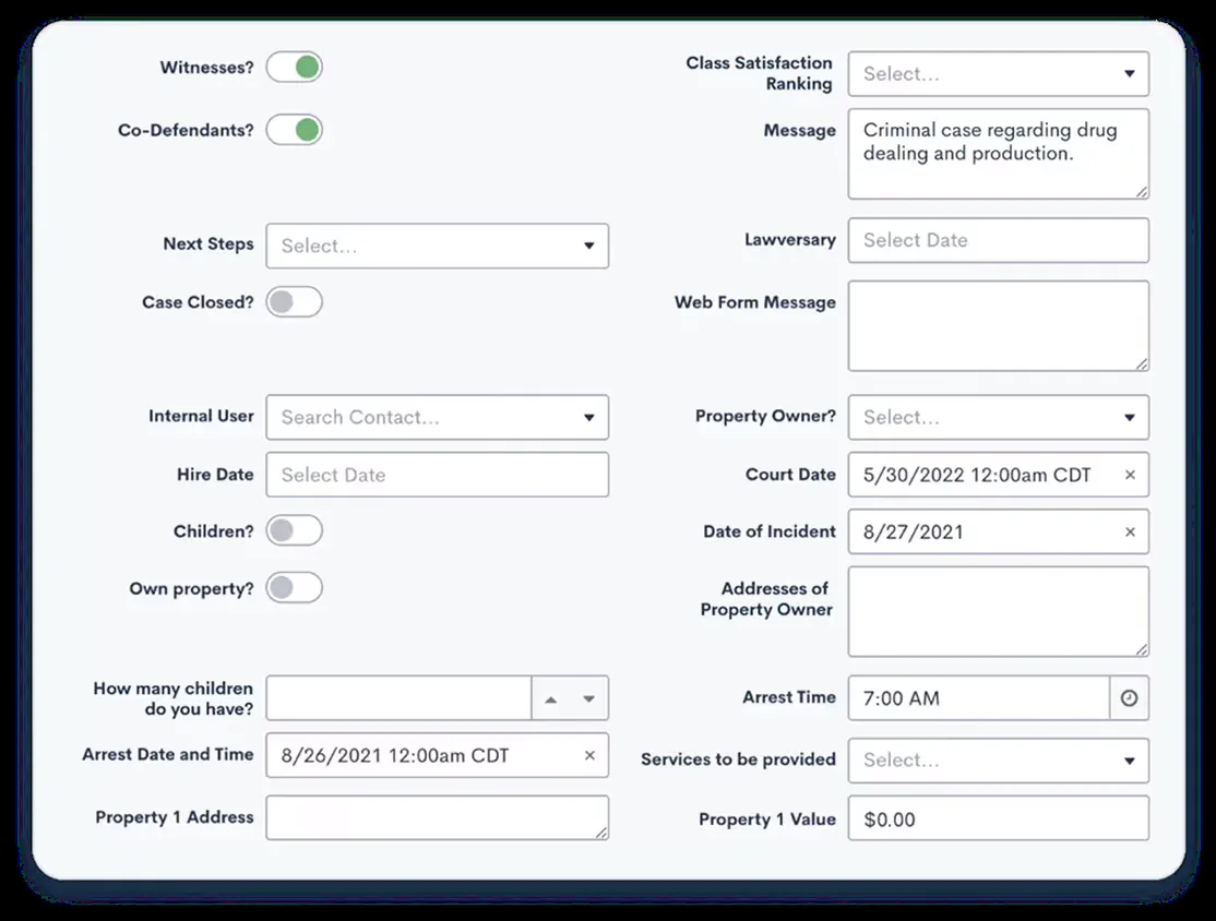 Custom matter fields for business entities and stakeholders