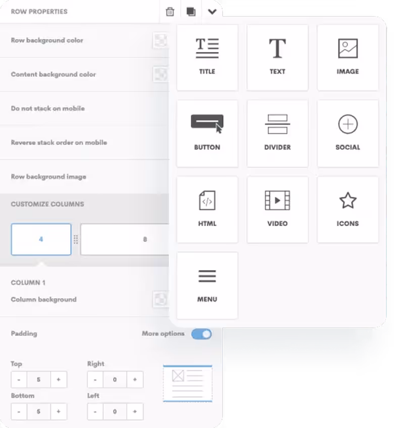 Branded HTML email campaign builder interface